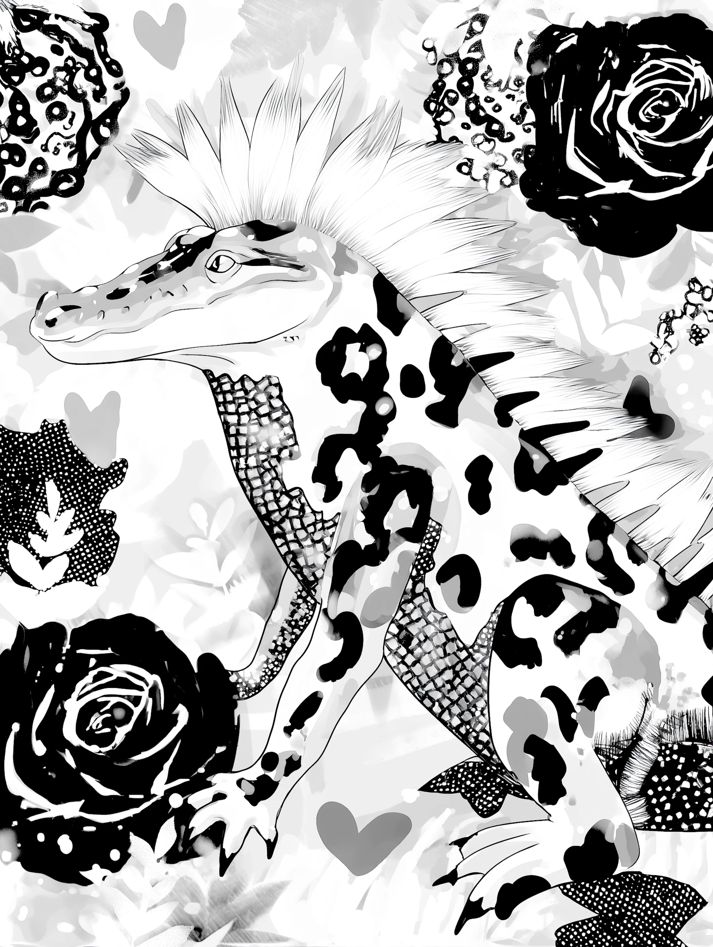 Free printable crocodile coloring pages for adults featuring white croc with long hair